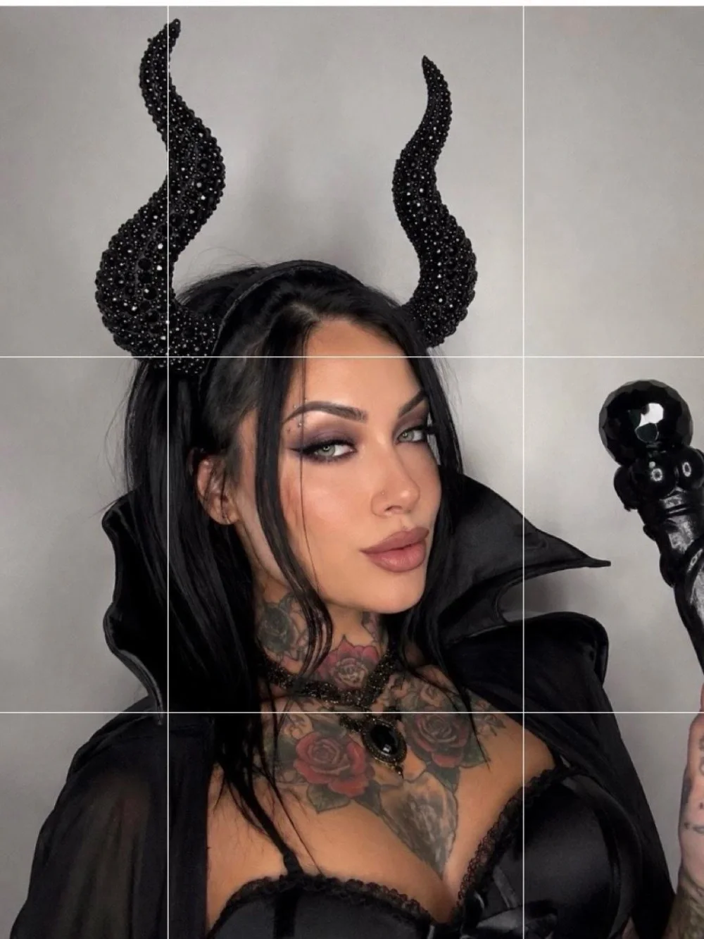 Jet Black Rhinestone Gothic Horns Headband New